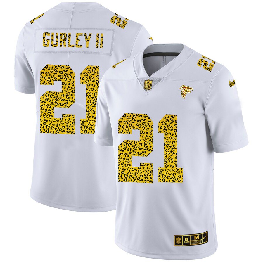 Custom Atlanta Falcons 21 Todd Gurley II Men Nike Flocked Leopard Print Vapor Limited NFL Jersey White